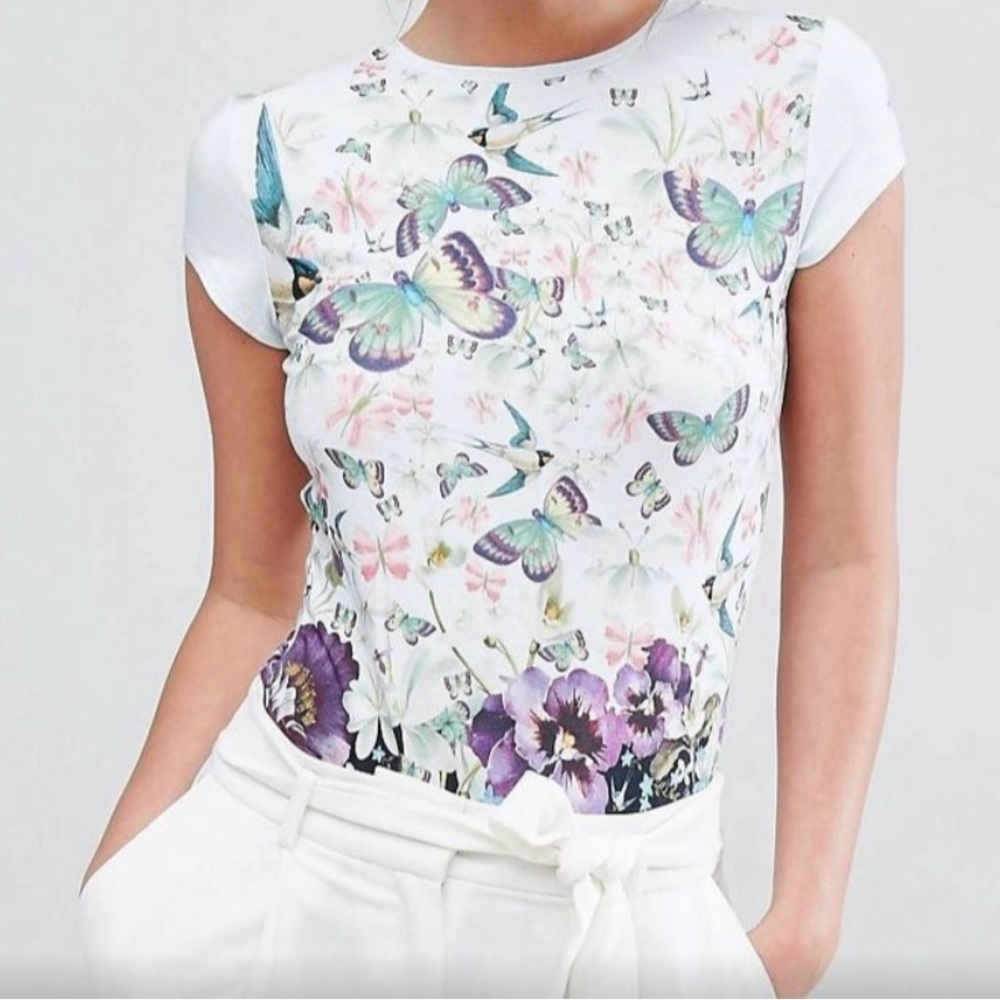 Ted Baker London Floral Printed Tee High-low Hem Size 1(US 2-4) NWT